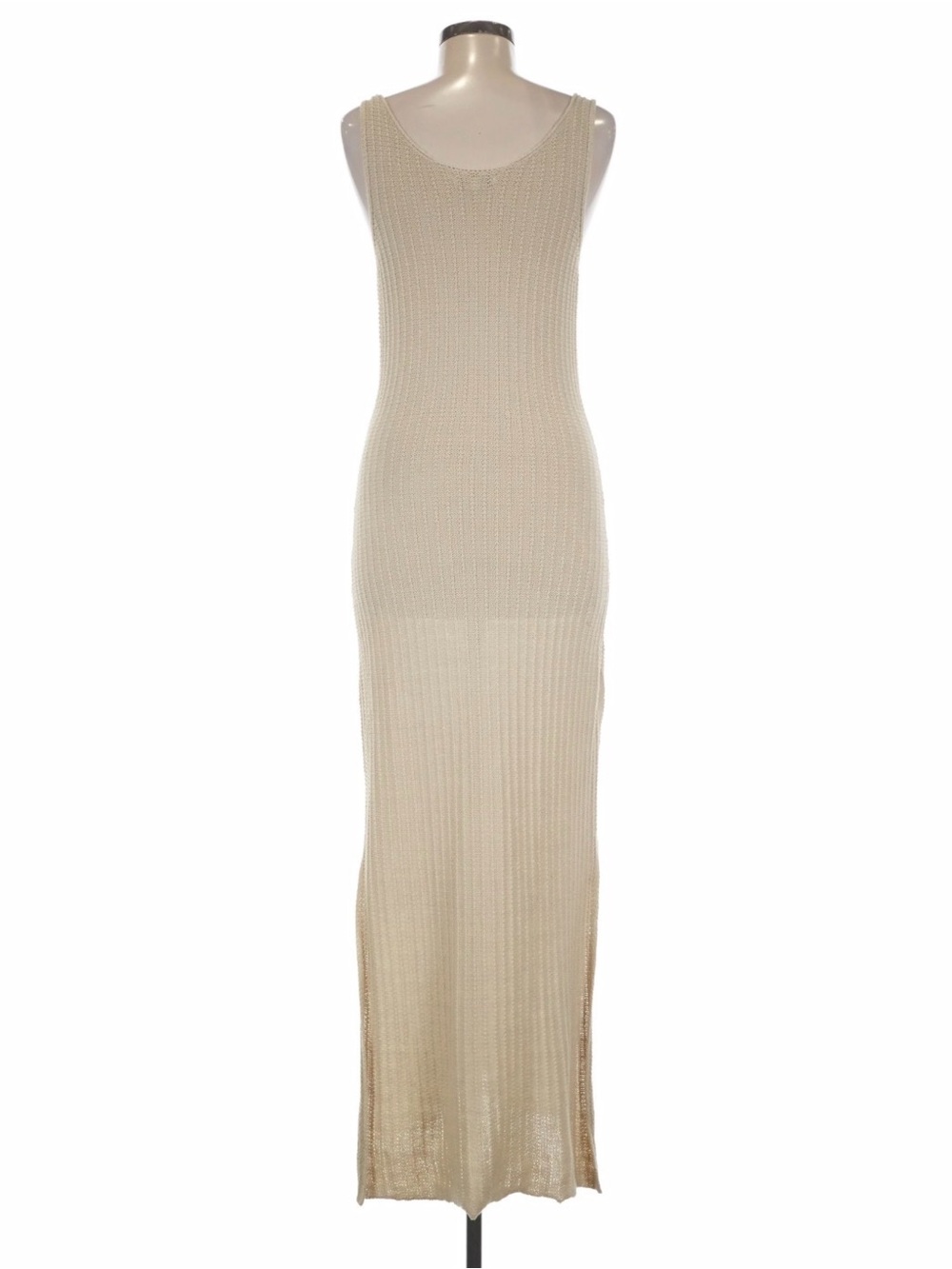 Z Supply Beige Ribbed Tank Maxi Dress with double Side Slit